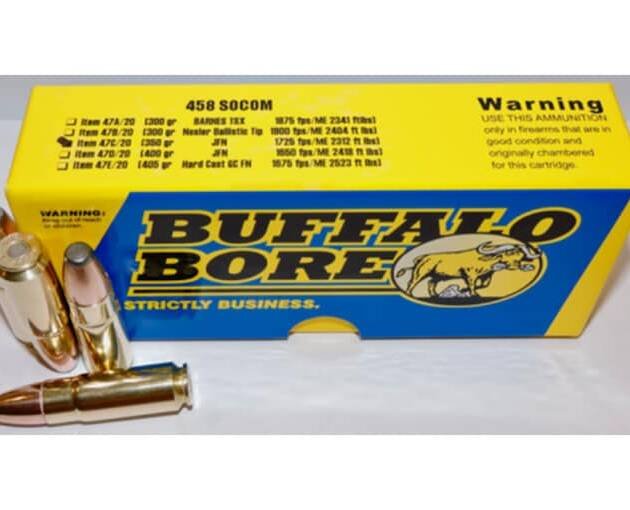 Buffalo Bore 458 Socom Ammo 350 Grain Jacketed Flat Nose