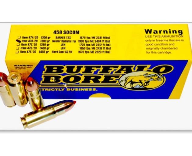 Buffalo Bore 458 Socom Ammo 300 Grain Nosler Ballistic Tip Polymer Tip