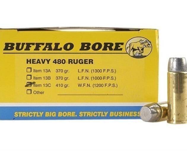 Buffalo Bore 480 Ruger Ammo 410 Grain Flat Nose
