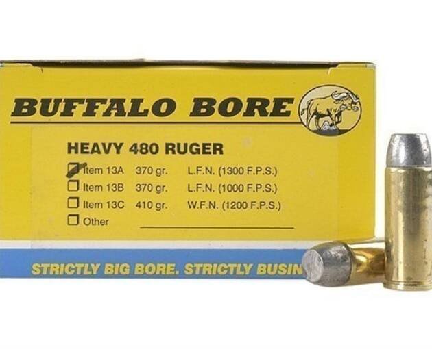 Buffalo Bore Outdoorsman 480 Ruger Ammo 370 Grain Flat Nose