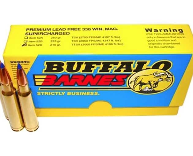 Buffalo Bore Supercharged 338 Winchester Magnum Ammo 210 Grain Barnes TTSX Polymer Tipped Spitzer Lead Free