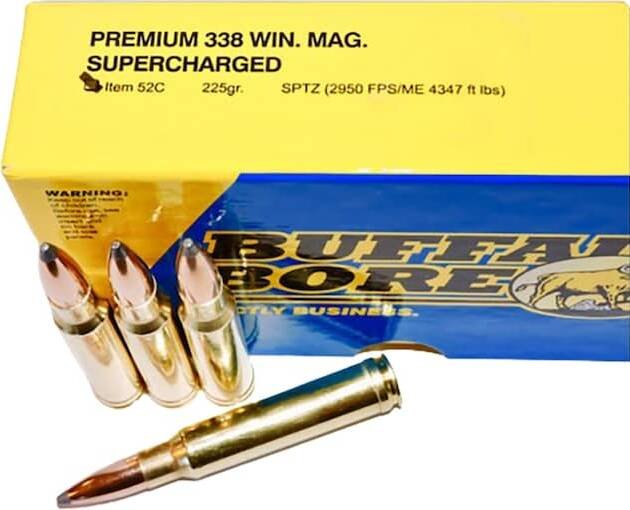 Buffalo Bore Supercharged 338 Winchester Magnum Ammo 225 Grain Spitzer