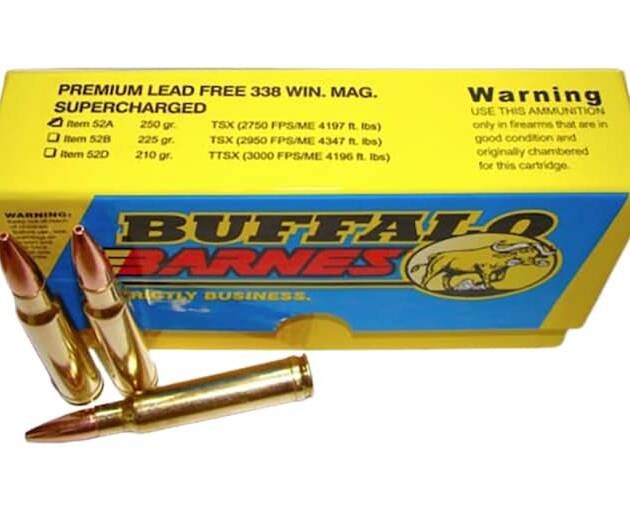 Buffalo Bore Supercharged 338 Winchester Magnum Ammo 250 Grain Barnes TSX Solid Hollow Point Lead Free