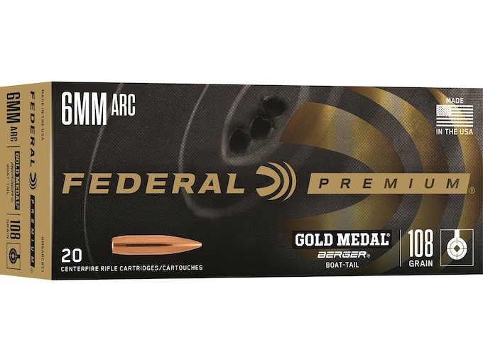 Federal Premium Gold Medal 6mm ARC Ammo 108 Grain Berger Target Jacketed Hollow Point