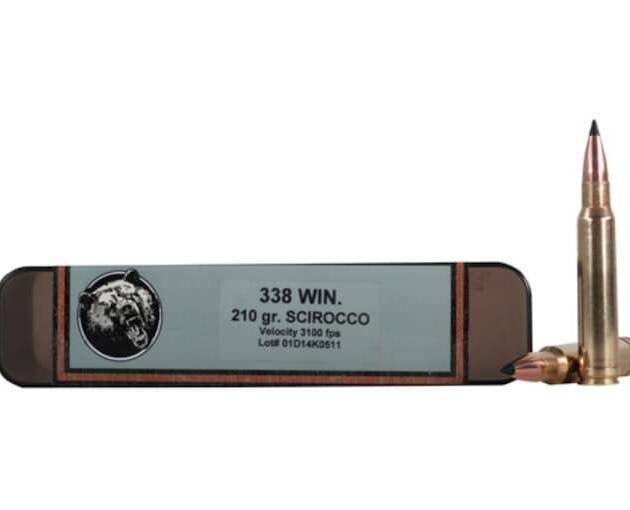Grizzly Cartridge Trophy Grade 338 Winchester Magnum Ammo 210 Grain Swift Scirocco II Bonded Polymer Tip