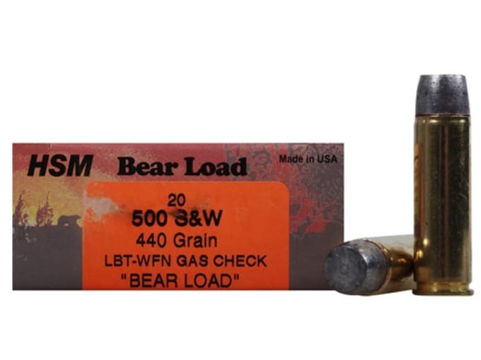 HSM Bear 500 S&W Magnum Ammo 440 Grain Flat Nose Box