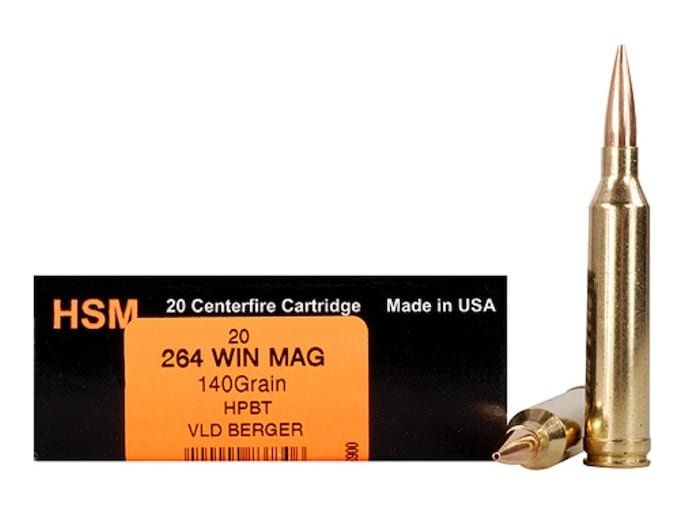 HSM Trophy Gold 264 Winchester Magnum Ammo 140 Grain Berger Hunting VLD (Very Low Drag) Jacketed Hollow Point
