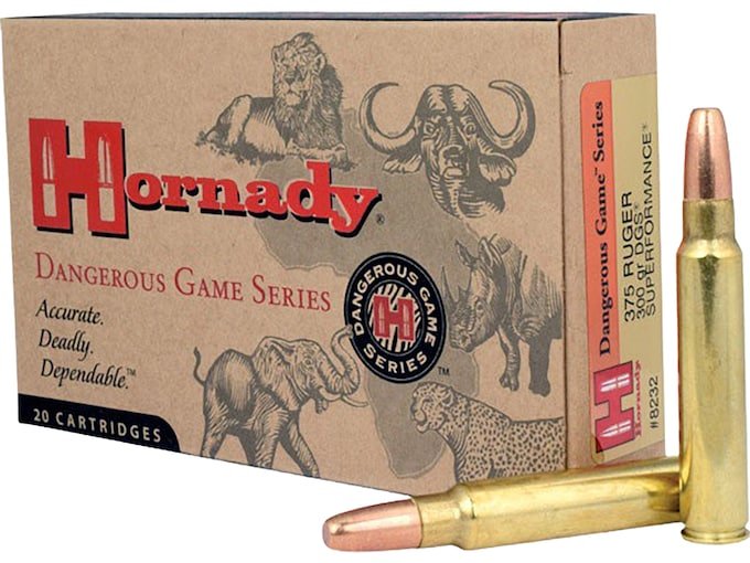 Hornady Dangerous Game Superformance 375 Ruger Ammo 300 Grain Hornady DGS (Dangerous Game Solid) Jacketed Flat Nose