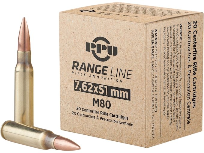 PPU Range 7.62x51mm NATO Ammo 145 Grain Full Metal Jacket