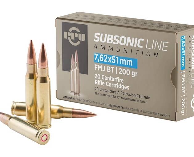 PPU Subsonic 7.62x51mm NATO Ammo 200 Grain Full Metal Jacket