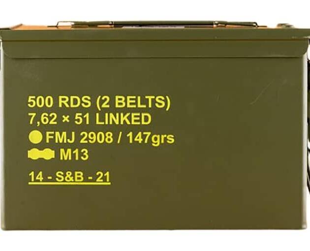 Sellier & Bellot M80 Ball Linked 7.62x51mm NATO Ammo 147 Grain Full Metal Jacket Ammo Can