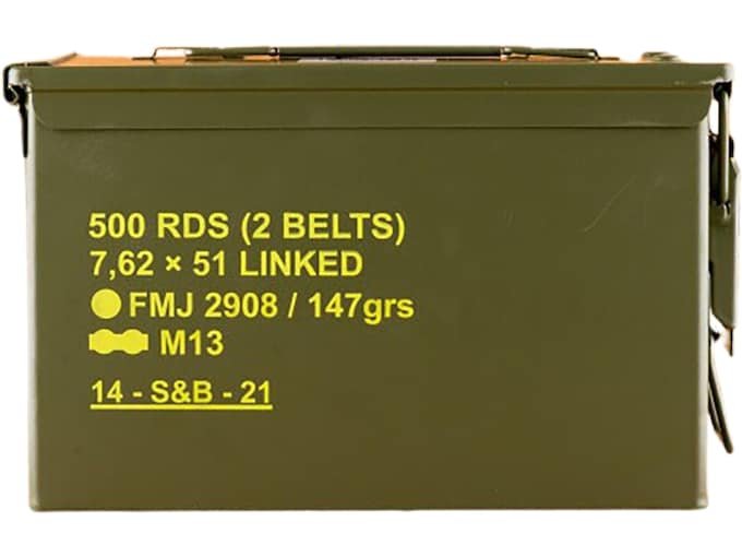 Sellier & Bellot M80 Ball Linked 7.62x51mm NATO Ammo 147 Grain Full Metal Jacket Ammo Can