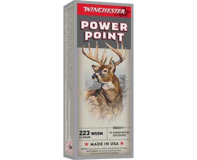 Winchester Power Point 223 Winchester Super Short Magnum (WSSM) Ammo 64 Grain Winchester Power Point Jacketed Soft Point