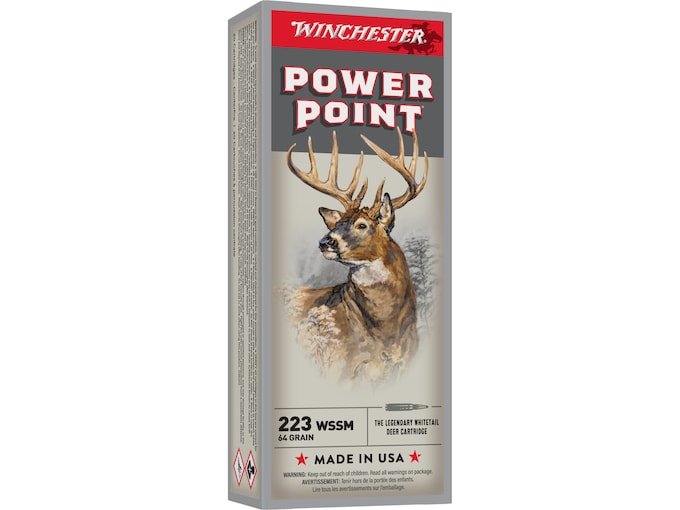 Winchester Power Point 223 Winchester Super Short Magnum (WSSM) Ammo 64 Grain Winchester Power Point Jacketed Soft Point