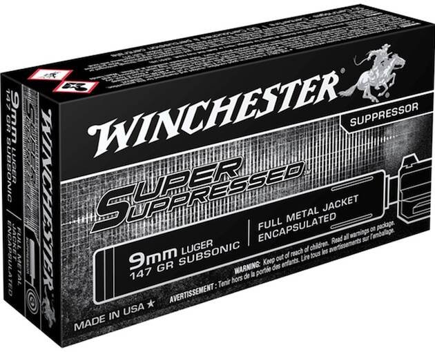 Winchester Super Suppressed 9mm Luger Ammo 147 Grain Full Metal Jacket Box of 1000