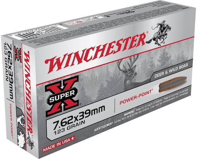 Winchester Super X 7.62x39mm Ammo 123 Grain Winchester Power-Point Jacketed Soft Point Box of 500