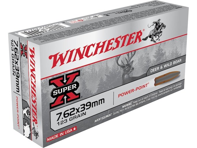 Winchester Super X 7.62x39mm Ammo 123 Grain Winchester Power-Point Jacketed Soft Point Box of 500