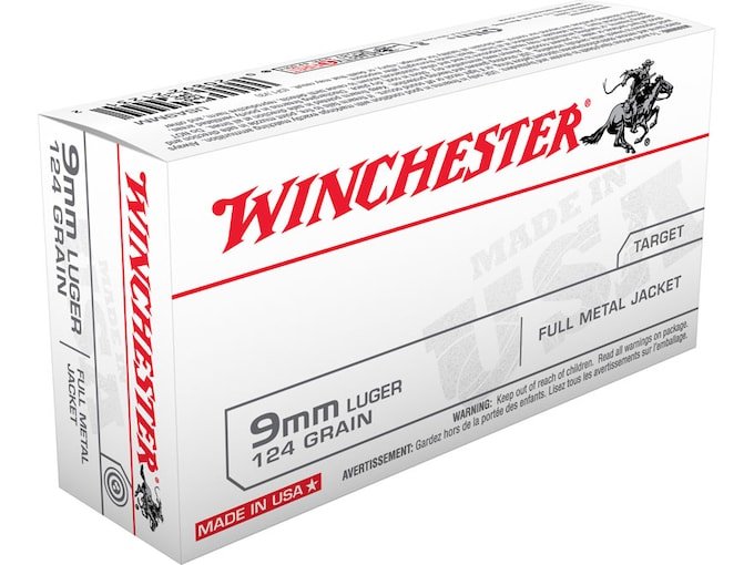 Winchester White Box USA 9mm Luger Ammo 124 Grain Full Metal Jacket Box of 1000