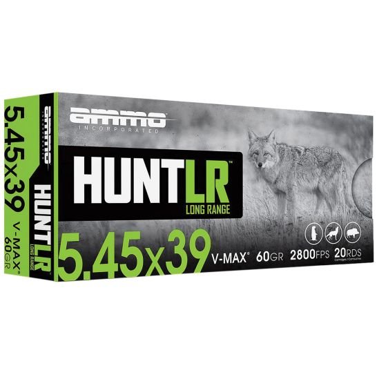 Ammo Inc Hunt Long Range 5.45x39mm 60 gr V-Max 20rds Rifle Ammo for Precision Hunting 1000 RDS