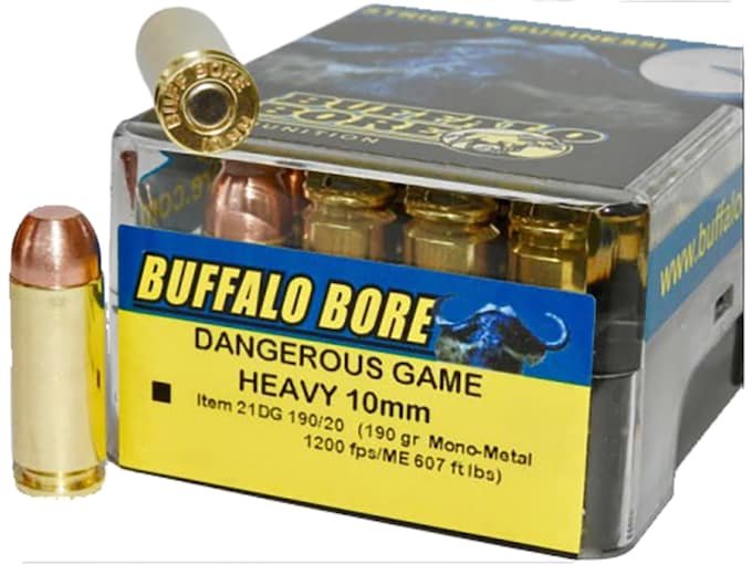 Buffalo Bore Dangerous Game 10mm Auto Ammo 190 Grain Lehigh Solid Wide Flat Nose Lead Free