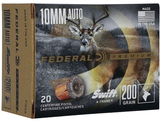Federal Premium 10mm Auto Ammo 200 Grain Swift A-Frame Bonded Jacketed Hollow Point