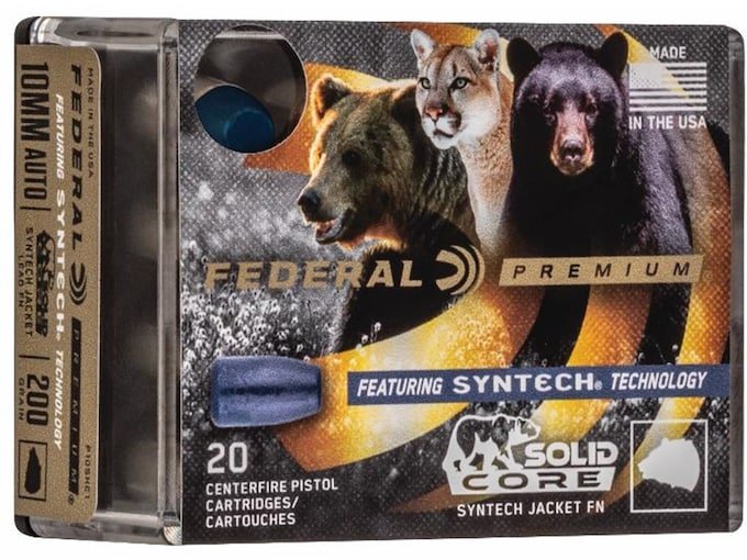 Federal Premium Syntech Solid Core 10mm Auto Ammo 200 Grain Federal TSJ Total Synthetic Jacket (TSJ)