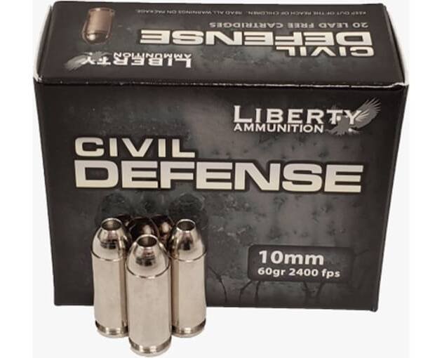Liberty Civil Defense 10mm Auto Ammo 60 Grain Fragmenting Hollow Point Lead Free