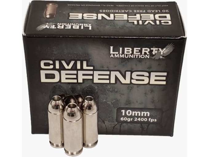 Liberty Civil Defense 10mm Auto Ammo 60 Grain Fragmenting Hollow Point Lead Free