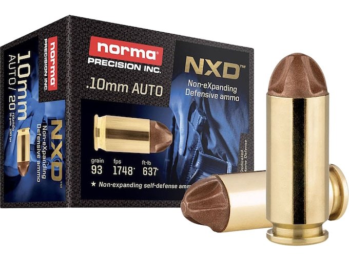 Norma NXD 10mm Auto Ammo 93 Grain Fluted Lead Free