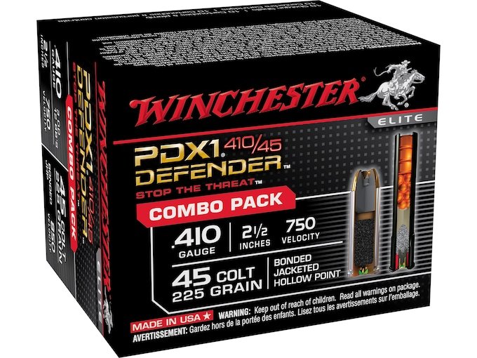 Winchester PDX1 Defender Combo Pack 45 Colt (Long Colt) 225 Grain Bonded Jacketed Hollow Point and 410 Ammo