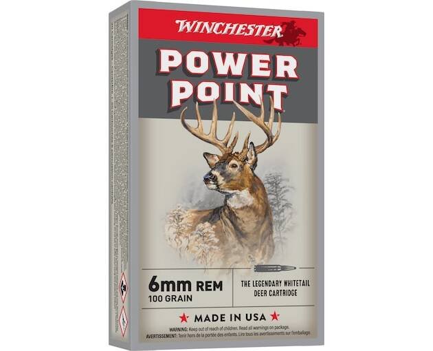 Winchester Power Point 6mm Remington Ammo 100 Grain Jacketed Soft Point