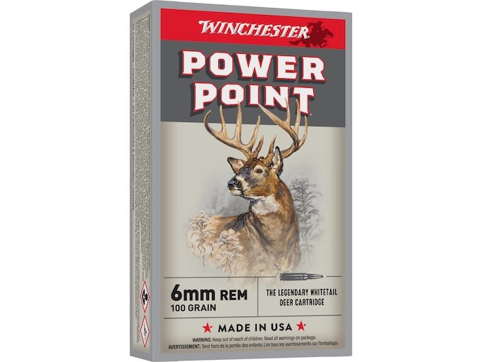 Winchester Power Point 6mm Remington Ammo 100 Grain Jacketed Soft Point