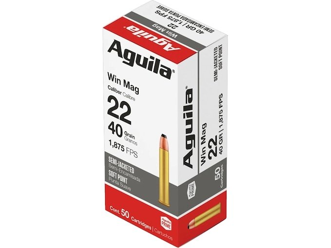 Aguila 22 Winchester Magnum Rimfire (WMR) Ammo 40 Grain Jacketed Soft Point