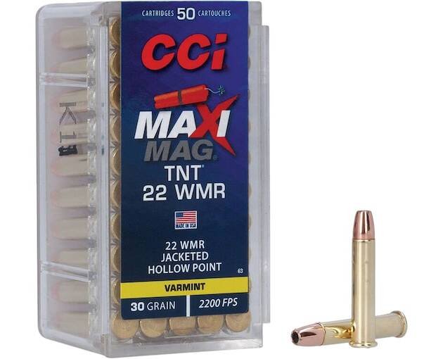 CCI Maxi-Mag 22 Winchester Magnum Rimfire (WMR) Ammo 30 Grain Jacketed Hollow Point