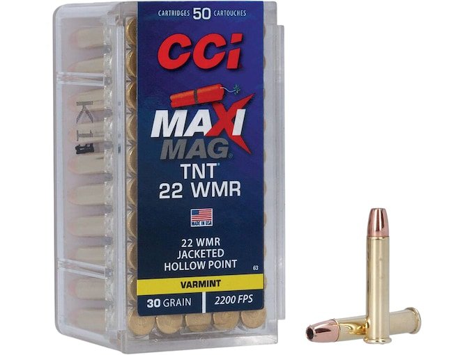 CCI Maxi-Mag 22 Winchester Magnum Rimfire (WMR) Ammo 30 Grain Jacketed Hollow Point