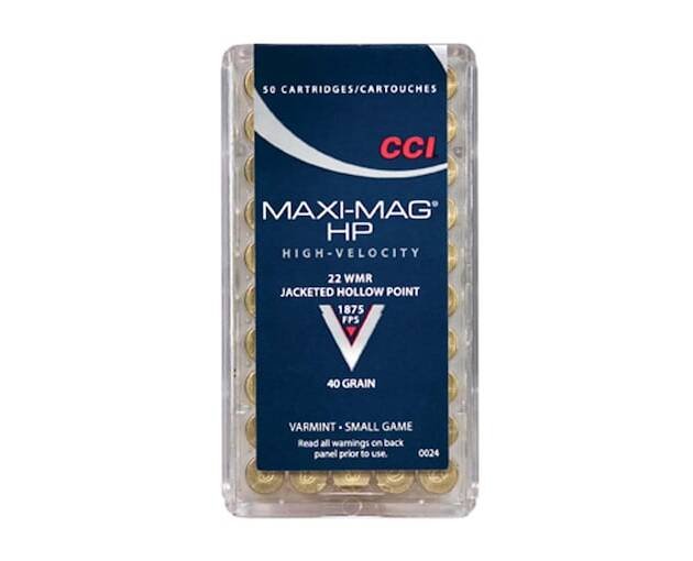 CCI Maxi-Mag 22 Winchester Magnum Rimfire (WMR) Ammo 40 Grain Jacketed Hollow Point