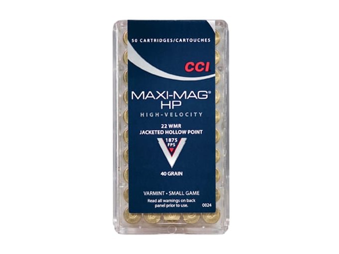 CCI Maxi-Mag 22 Winchester Magnum Rimfire (WMR) Ammo 40 Grain Jacketed Hollow Point
