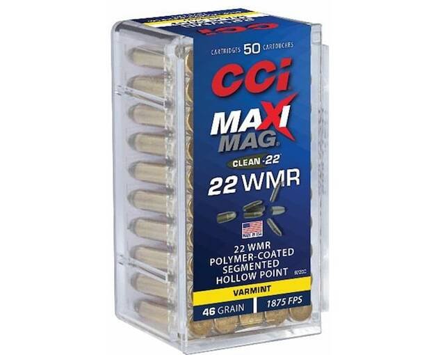 CCI Maxi-Mag Clean-22 22 Winchester Magnum Rimfire (WMR) Ammo 46 Grain Fragmenting Hollow Point
