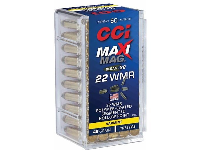 CCI Maxi-Mag Clean-22 22 Winchester Magnum Rimfire (WMR) Ammo 46 Grain Fragmenting Hollow Point