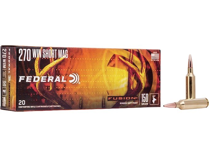 Federal Fusion 270 Winchester Short Magnum (WSM) Ammo 150 Grain Bonded Round Nose