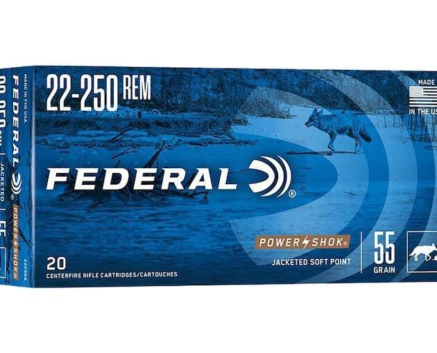 Federal Power-Shok 22-250 Remington Ammo 55 Grain Jacketed Soft Point