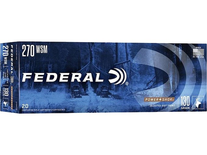 Federal Power-Shok 270 Winchester Short Magnum (WSM) Ammo 130 Grain Jacketed Soft Point