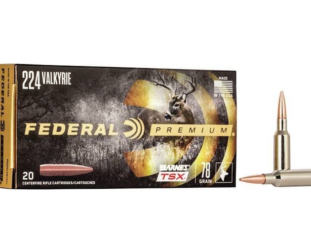 Federal Premium 224 Valkyrie Ammo 78 Grain Barnes Triple-Shock X Solid Hollow Point Lead Free
