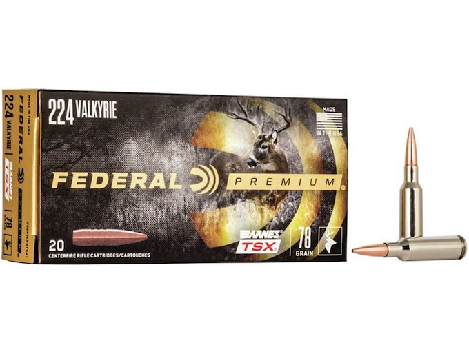 Federal Premium 224 Valkyrie Ammo 78 Grain Barnes Triple-Shock X Solid Hollow Point Lead Free