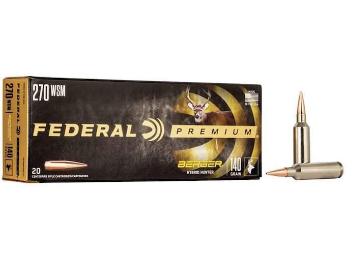 Federal Premium 270 Winchester Short Magnum (WSM) Ammo 140 Grain Berger Hybrid Hunter Jacketed Hollow Point