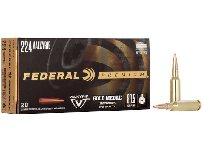Federal Premium Gold Medal 224 Valkyrie Ammo 80.5 Grain Berger Target Jacketed Hollow Point