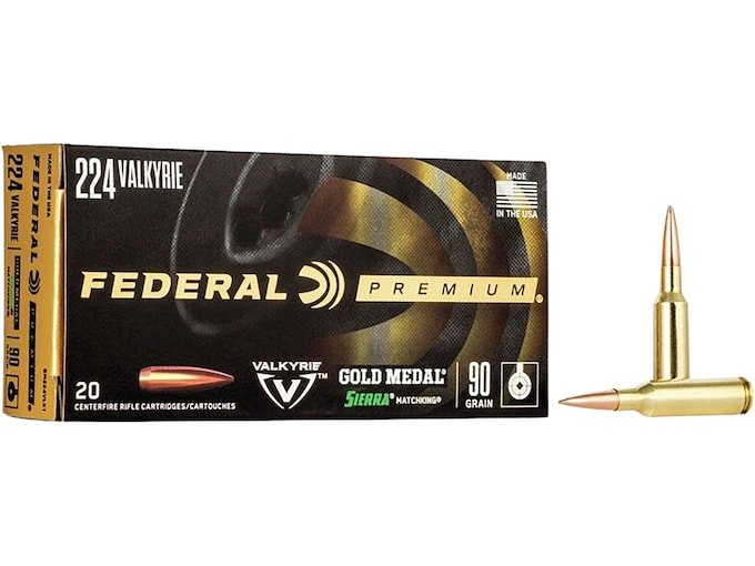 Federal Premium Gold Medal 224 Valkyrie Ammo 90 Grain Sierra MatchKing Jacketed Hollow Point