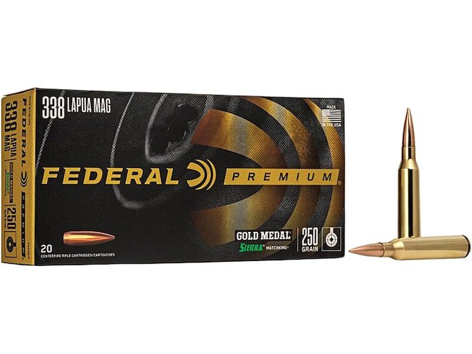 Federal Premium Gold Medal 338 Lapua Magnum Ammo 250 Grain Sierra MatchKing Jacketed Hollow Point