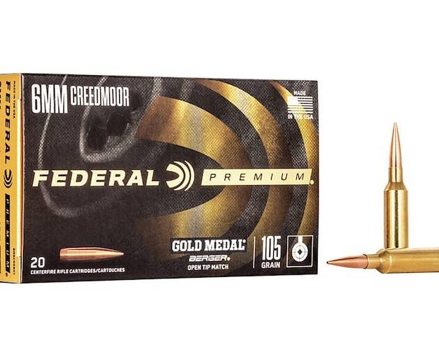 Federal Premium Gold Medal 6mm Creedmoor Ammo 105 Grain Berger Hybrid Target Jacketed Hollow Point