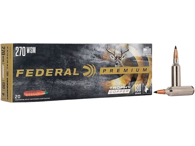 Federal Premium Trophy Copper 270 Winchester Short Magnum (WSM) Ammo 130 Grain Federal Polymer Tip Lead Free